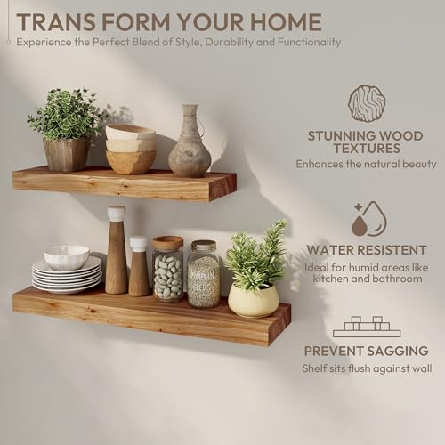 Étagères flottantes bois d'orme naturel support mural cuisine 76cm - 6