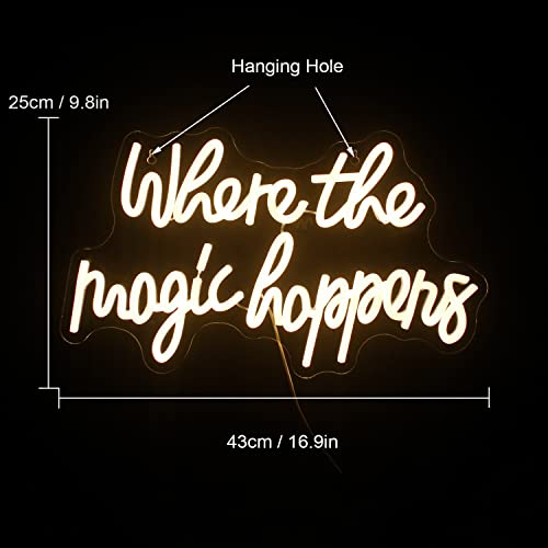 Image of Where The Magic Happens Neon Sign Led Warm White Word Light Up Signs for Wall Decor Usb Powered Letter Neon Light Signs Indoor Light for Bedroom Salon Decor Wedding Birthday Party Bar