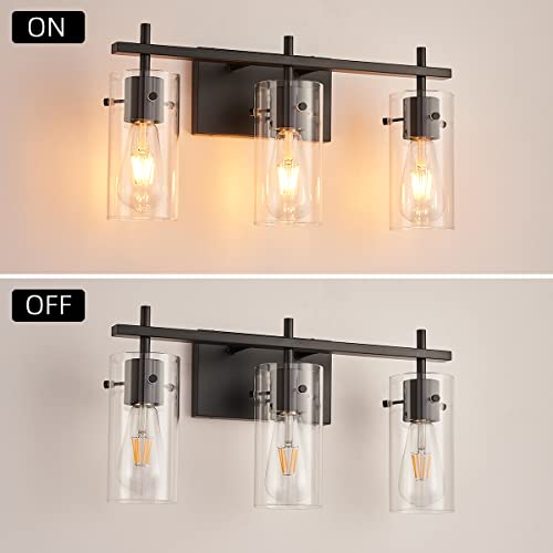 Image of ClanKin 3-Light Bathroom Vanity Light Fixture,Black Wall Sconce Lighting with Glass Shade for Bathroom, Modern Vanity Lamp Wall Lights Over Mirror (Black, 3-Light)