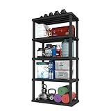 IRIS USA 5-Shelf Heavy Duty Plastic Storage Shelves, 750lb Capacity, 73' H x 36' W x 18' D, Large Modular Shelving Unit Storage Organizer for Garage, Home, Warehouse & Gym, Storage Rack - Black