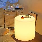 16-in Cordless LED Cylinder Stool, Rechargeable Dimmable RGB Color Changing Cylinder Glow Chair w/Remote, Versatile LED Side Seat End Table, Waterproof Round Chair Light Mood Lamp for Home Patio Party