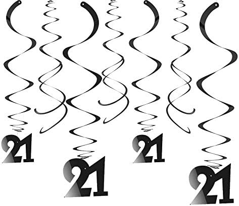 Aimto Black 21 Party Swirl Birthday Decorations-Foil Ceiling Hang...