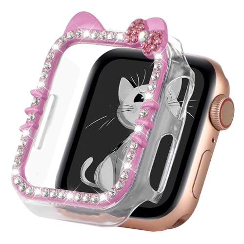 Cartoon Cat Case Compatible with Apple Watch Cover for Women iWatch Series 11 10 46mm 42mm Series 9 8 7 41mm 45mm Series 6 5 4 SE 40mm 44mm Bling Rhinestone Cute Protective Clear PC Frame