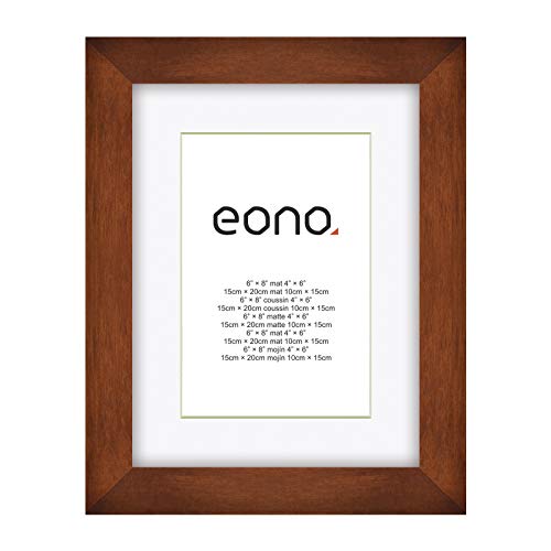 Eono by Amazon - Marco de Fotos de Madera Maciza y Cristal de Alta Definición para Pared Fotos de 10x15 cm con paspartú y de 15x20 cm sin paspartú Marrón
