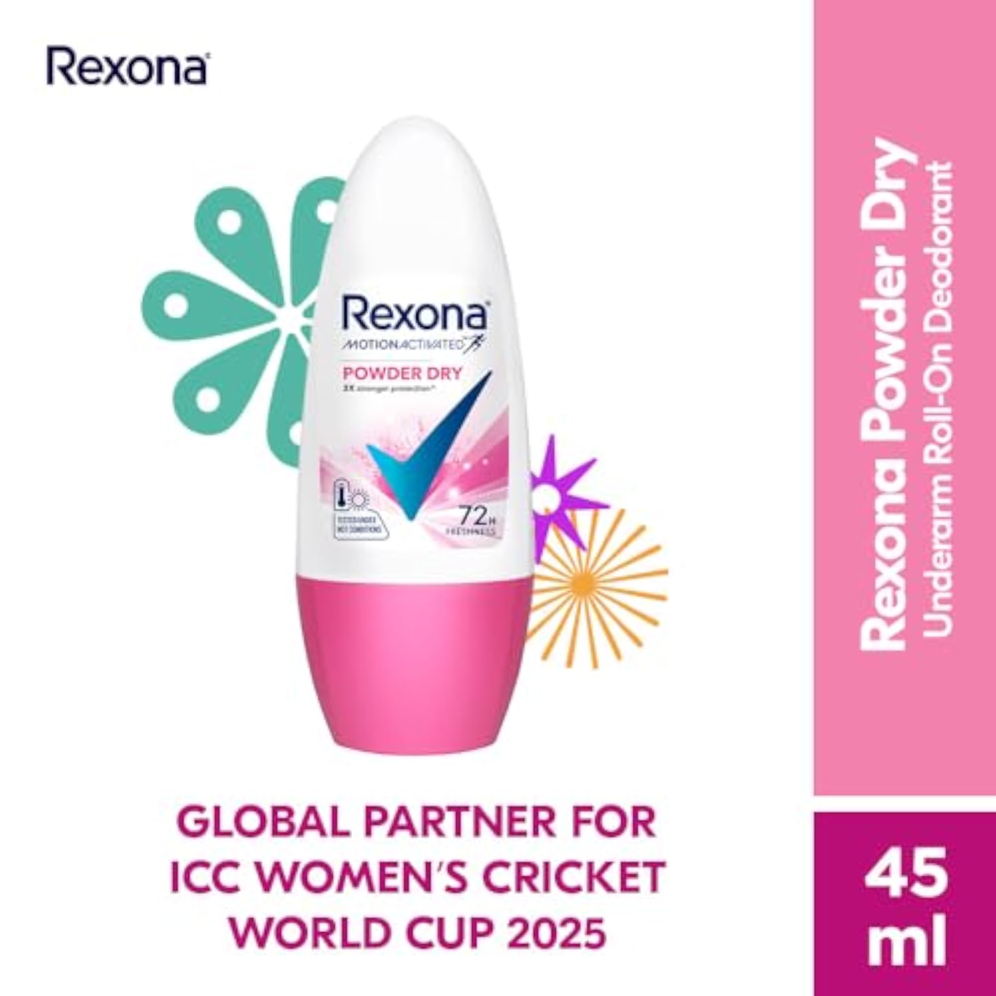 Powder Dry Roll-On Motion Activated Deodorant for Women, 45 ML