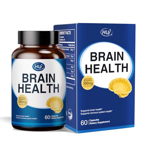HUJ Brain Health - Brain Supplements for Memory and Focus - Brain & Nervous System Health Support with Bacopa, Phosphatidylserine, Ginkgo Biloba, Rosemary, Walnut Peptide, Nervonic Acid - 60 Capsules