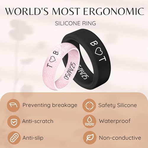 Personalized Silicone Wedding Bands for Couples 5MM+8MM Breathable Rubber Rings for Women Men Custom Promise Ring for Couple Engrave Silicone Rings for Him and Her, Anniversary Engagement Gifts2