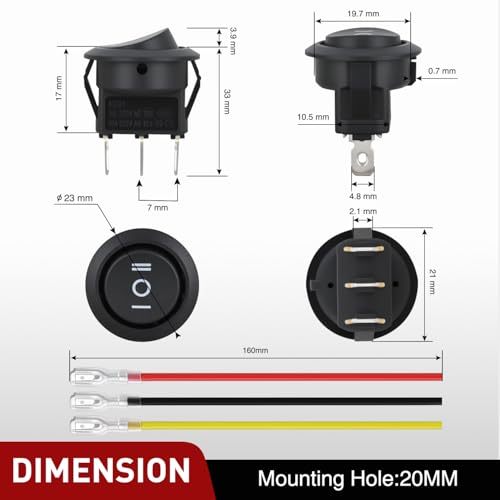 Image of Nilight 8PCS 3 Way Round Rocker Switch with Wiring Harness