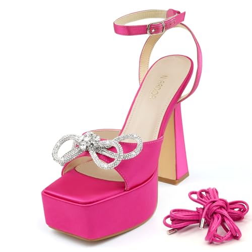 JENN ARDOR Women's Platform Heels Lace Up High Stroppy Sandals Butterfly Heeled Chunky Prom Shoes for Club Party Date (tie-up/buckle)