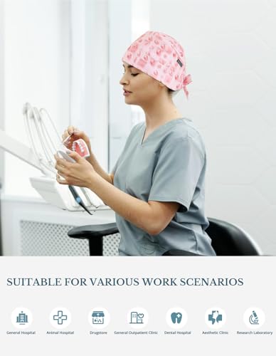 Image of Scrub Caps for Women with Buttons, Classic Surgical Caps | Double-Sided Printed, Adjustable,Long Hours, Sweatbands, Fabric Help Reduce Static Buildup