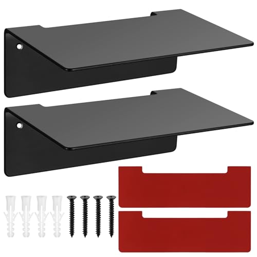 2 Piezas Estanteria Baño Pared, Estante Ducha, Baldas Estanterias de Pared, Estante Baño Negros, Baldas Flotante para Accesorios Cocina Dormitorio Salón, con Tornillos y Tacos