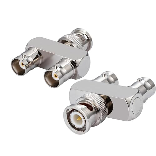 Vecys Adaptador Divisor de 3 Vías Tipo Y con Conector Macho BNC a Conector Hembra Doble Tipo F para Antena BNC Antena CB 4G Radioaficionado Vídeo HD HDTV (2 Piezas)