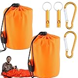 Dromzen 2 Stück Rettungsdecken, Notfall Schlafsack mit Pfeife und Karabiner, Notfalldecke, Wärmedecke Erste Hilfe, Überleben Schlafsack, Notfalldecke Warm, Biwaksack Wasserdicht für Wandern(Orange)