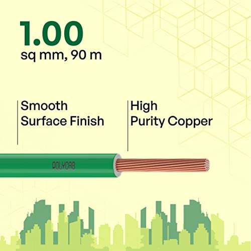 Image of Polycab OPTIMA+ 1sqmm 90M coil | Flame Retardant | Lead free | 99.97% high purity copper | Rodent protection | PVC insulated housewire [Green]