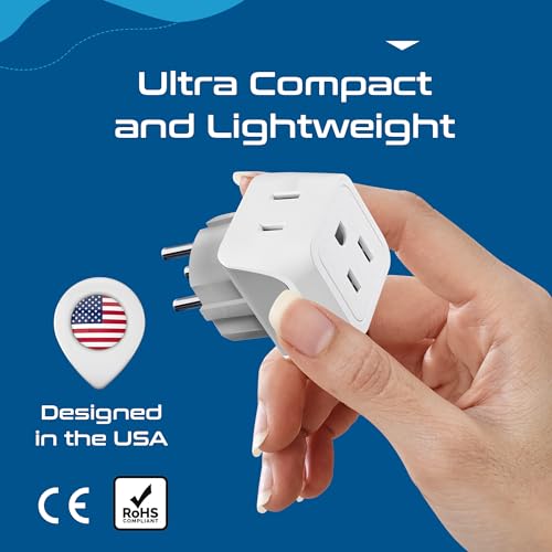 Image of Israel, Palestine Travel Adapter Plug by Ceptics with Dual USA Input - Type H (3 Pack) - Ultra Compact- Safe Grounded Perfect for Cell Phones, Laptops, Camera Chargers and More (CT-14)