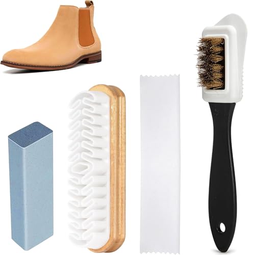 4Pcs Shoe Cleaning Brush Set - Double-Sided Suede & Nubuck Cleaner Kit with Hard-Wearing Crepe Brushes, Eraser and Microfibre Cloth for Effective Shoe Care