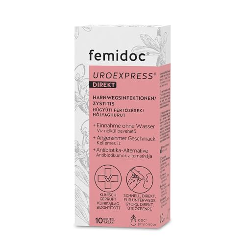 femidoc UROEXPRESS DIREKT D-Mannose Pulver Sticks, 10 Beutel, 2g D-Mannose, ohne Wasser einnehmbar, bei Blasenentzündung und Harnwegsinfektion, vegan