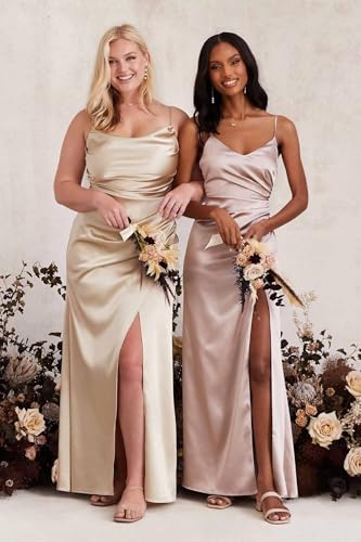 Noras dress Women's Spaghetti Straps Bridesmaid Dresses with Slit Cowl Neck Pleated Mermaid Formal Party Dress NO1814