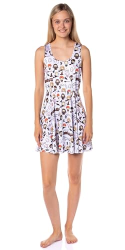 Image of Harry Potter Women's Allover Chibi Character Print Adult Casual A-line Skater Dress for Spring and Summer