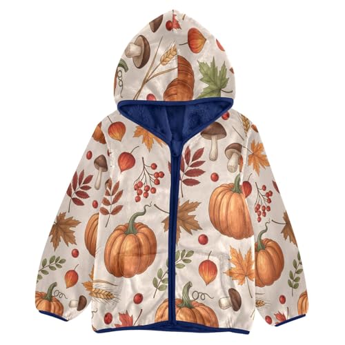 Autumn Harvest Pumpkin Leaves Mushrooms Toddler Fleece Jacket Girl Boys Hooded Fleece Jacket
