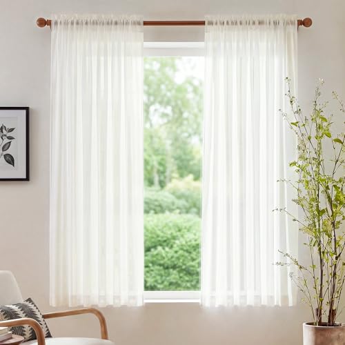 Image of NICETOWN Modern Light Filtering Sheer Curtains, Natural, W42xL63, 2 Panels