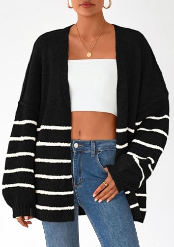 Image of PRETTYGARDEN Womens Oversized Cardigan Sweaters 2026 Fall Long Lantern Sleeve Knit Open Front Lightweight Sweater