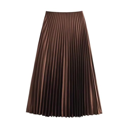 Mid Waist Pleated A-Line Skirt Solid Color Loose Fit Casual Women Fashion Skirt2