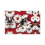 Juego de 6 manteles individuales con estampado de margaritas rojas y blancas para mesa de comedor, antideslizantes, resistentes al calor, lavables
