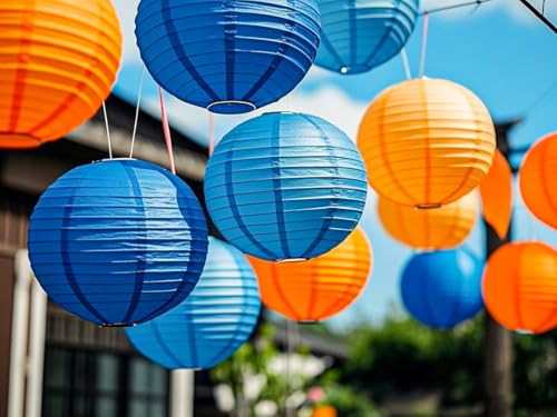 Image of Blue Orange Paper Lanterns Decorative 12pcs Party Hanging Decorations for Party Birthday Bachelorette Wedding Birthday Baby Shower Graduation Anniversary Blue Orange Room Decor