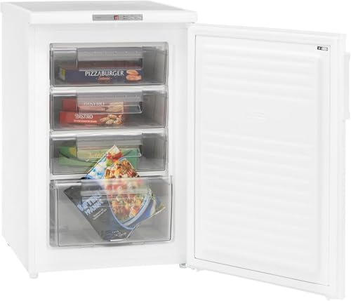 Exquisit Gefrierschrank GS80-HE-040E weiss | Standgerät | 91 l Volumen | Weiß | Gefrierschubladen | Türanschlag wechselbar | LED Anzeige | Schnell-Gefrierfunktion | Gefrieren
