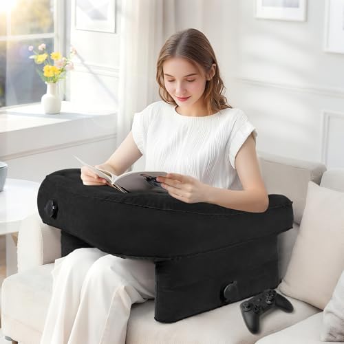 Fuairmee Reading Pillow for Gaming, Foldable Storage, Ergonomic Lap Desk Pillow, Gaming Pillow for Lap, Inflatable Reading Pillow, Arm Rest Pillow for Working or Crocheting in Sofa, Bed (Black)