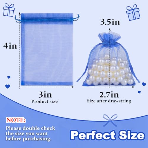 Image of Crweety 50 Pcs Royal Blue Organza Bags 3x4 In, Small Mesh Gift Bags with Drawstring, Sheer Gift Pouch for Jewelry Candy Sachet Wedding Party Favor, Bridal Shower, Baby Shower Decor & Graduation Gifts