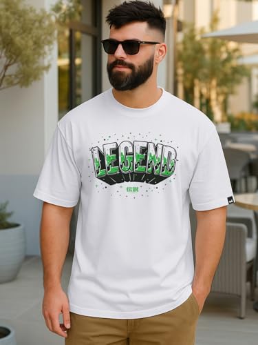 Image of Bewakoof Men's Cotton Typography Oversized Fit Half Sleeve Round Neck T-Shirt | Casual Wear | Street Wear | Oversized t Shirt for Men Cotton | Baggy