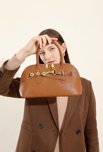 Image of Womens Leather Satchel Handbag, Top Handle Crossbody Purse | Genuine Leather, Structured Satchel, Small or Large, Top Handle, Crossbody Strap, Daily Carry, Work Travel