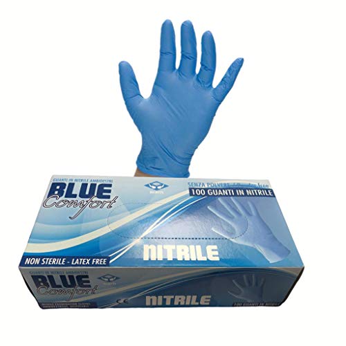 BLUECOMFORT guanti in Nitrile senza polvere pacco da 100 pezzi. Dispositivo medico di classe 1. Taglie S M L XL (M)