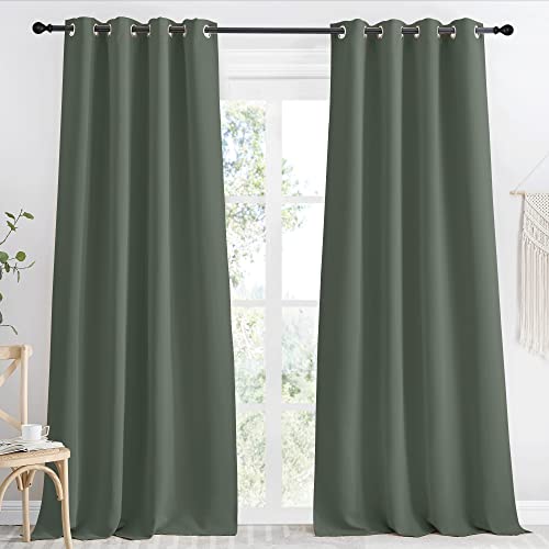 NICETOWN Blackout Curtain for Living Room 96 inch Long, 1 Panel, Dark Mallard, W55 x L96, Grommet Thermal Insulated Room Darkening Sound Proof Curtain
