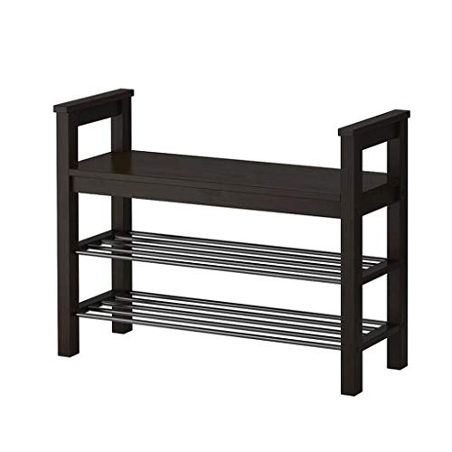 Home of shoes ChangSQ Banco de Zapatos de Madera de Tres Pisos, Estilo doméstico nórdico Multifuncional de la protección del Medio Ambiente del Estante del Zapato del Pino Zapato (Color : Black)