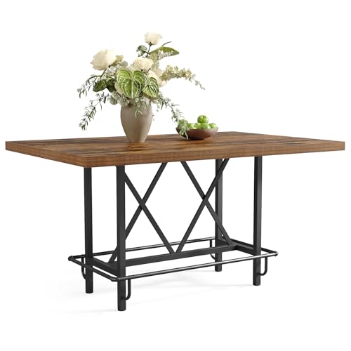LITTLE TREE 63-Inch Industrial Bar Table with Metal Footrest, Counter Height Pub Table for Kitchen,...