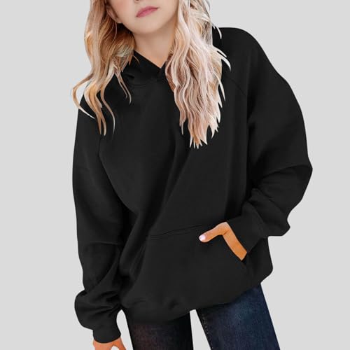 DDAPJ pyju Hoodies for Girls Fall Trendy Casual Raglan Long Sleeve Sweatshirts Basic Tops Loose Fleece Pullover with Pocket2