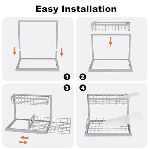 Image of REALINN Under Sink Organizer, Pull Out Cabinet Organizer 2 Tier Slide Out Sink Shelf Cabinet Storage Shelves, Storage for Kitchen Bathroom, Grey, 2 Pack