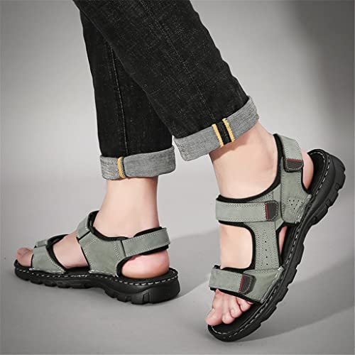 Leather Beach Sandals Men's Casual Shoes Outdoor Comfort Breathable Soft Street Fashion Classic Sandals for Male (Color : Green, Size : 10code) (Green 10.5code)4