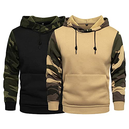 Aotorr Men'S Pullover Camouflage Fleece Hoodies Long Sleeve Contrast Color Military Sweatshirt With Pocket Black M thumb #4