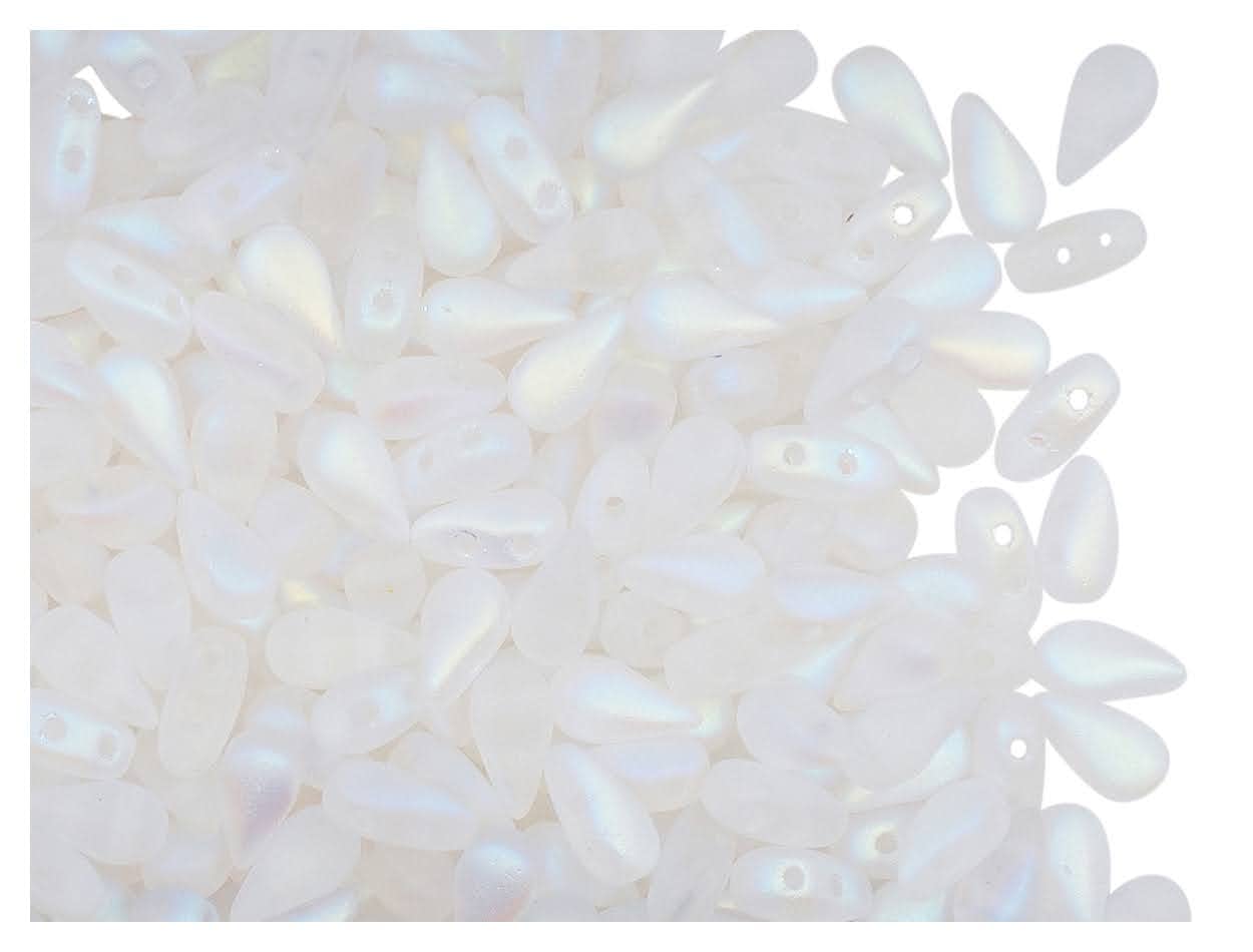 600pcs DropDuo Beads 3x6mm Two Holes, Czech Glass, Crystal Full AB Matted