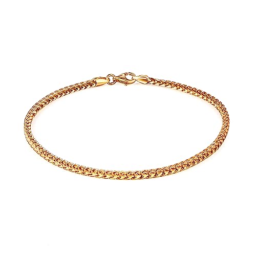 PORI JEWELERS Sterling Silver Italian 2.5mm Solid Franco Square Box Link Anklet - Available in Silver and Yellow