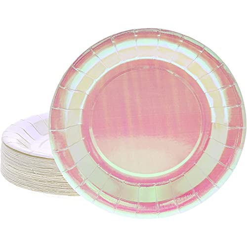 Blue Panda Pink Holographic Party Plates For Lunch, Dessert And Dinner (9 Inch, 48 Pack) #TOP4