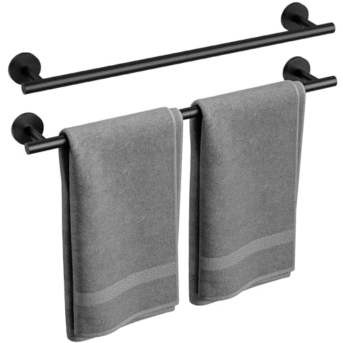 Bubxo 2 Pack Matte Black Towel Bar, 24 Inch Bathroom Towel Rack, Towel Holder Wall Mounted, Thicken SUS304 Stainless Steel Towel Rod Modern Home Decor (Total Length 26-Inch)