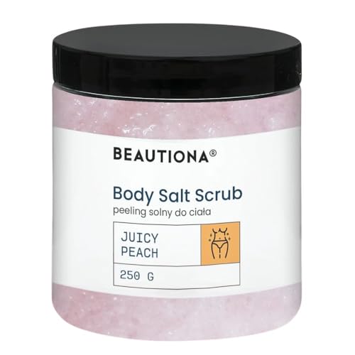 Salt Body Scrub 250 g – Peach – Natürliches Körperpeeling mit Meersalz, Mandelöl & Vitamin E – Pfirsich Duft Peeling – Glättet, regeneriert & spendet Feuchtigkeit – Vegan