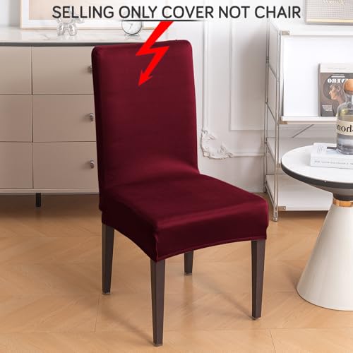 Image of HOKIPO 'SereneSolids' 140 GSM Stretchable Dining Chair Cover - Set of 4, Burgundy (AR-6246-BRGN)