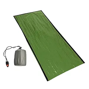 VMS INDIA Outdoor Camping Thermal Sleeping Bag Emergency Survival Blanket Green + Bag