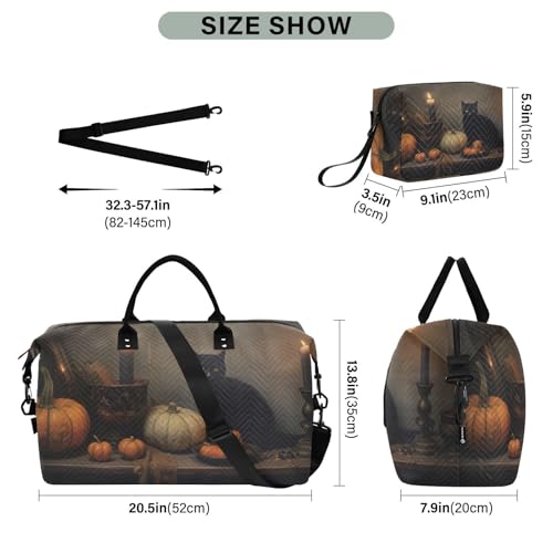 Black Cat Halloween Gothic Travel Duffel Bag Gym Bag Sports Tote Bag with Multiple Interior Pockets Shoulder Weekender Bag for Women Men with Toiletry Bag 20.5”x 7.9”x 13.8”3
